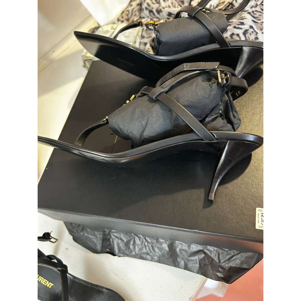 Saint Laurent 60mm Cassandra Leather Sandals Black Size 36.5/US 6.5 - Picture 5 of 7